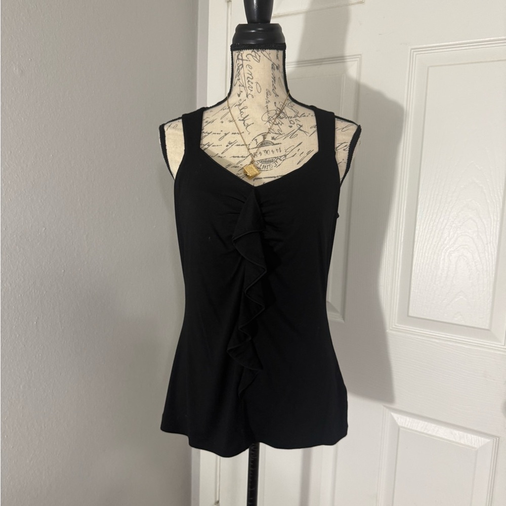 Black Ruffle Front Sleeveless Top